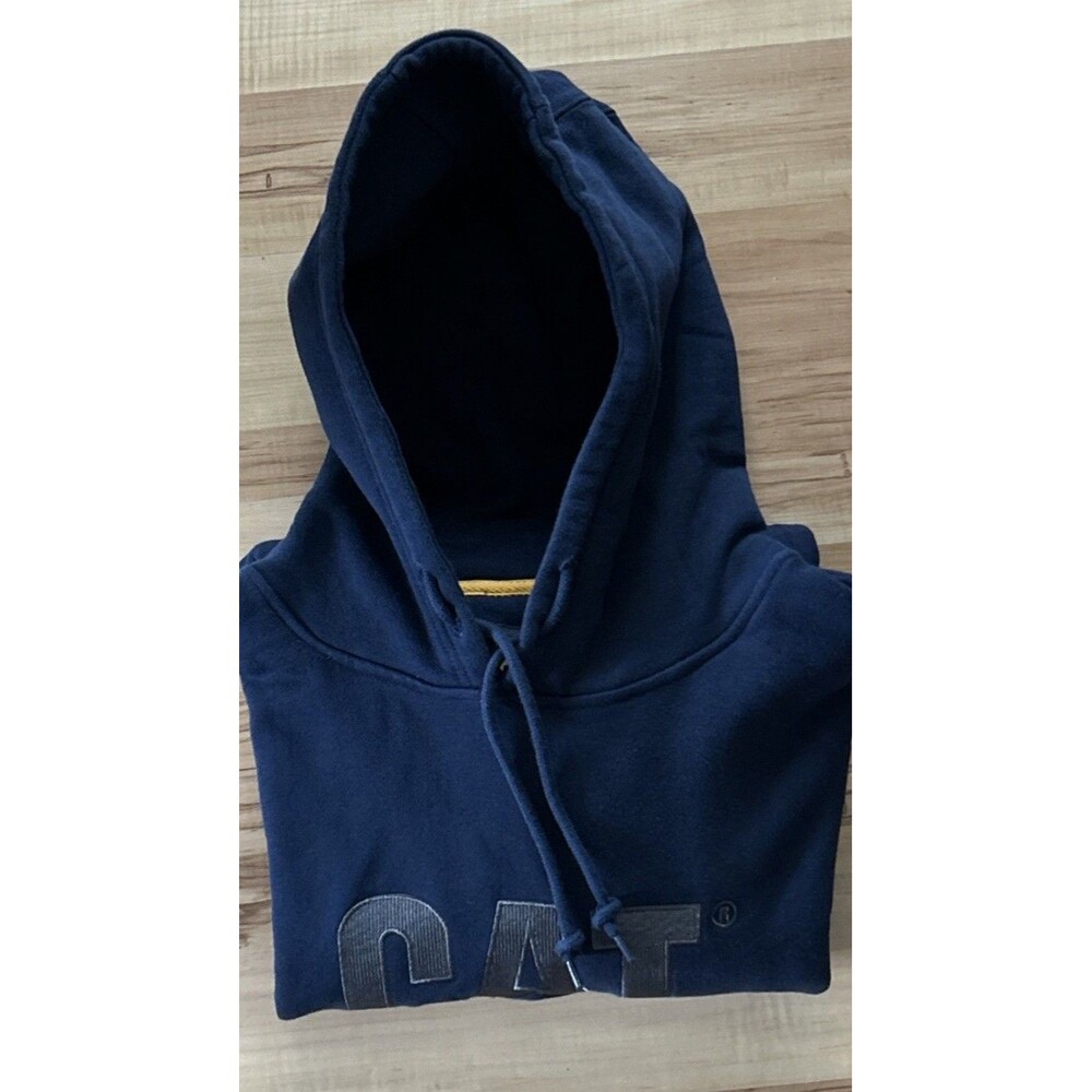 CAT Hoodie Mens Large Navy Blue Pullover Logo Workwear Embroidered Sweatshirt